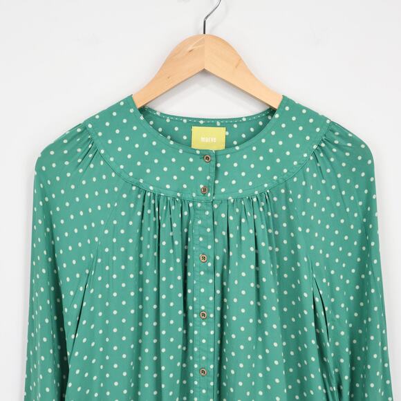 Anthropologie Maeve Asbury Printed Blouse Kelly Green Size Small - Picture 2 of 7